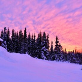 <span>Alaska:</span> Northern Lights Adventure 23 Enjoy the Fairbanks sunset outside of your cozy lodge.