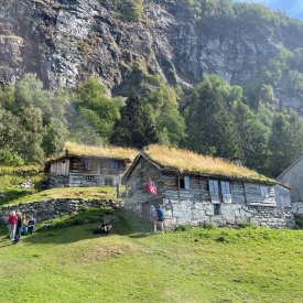 Situated above Geirangerfjord is Skageflå, an old farm that we’ll hike up to for lunch with stupendous views