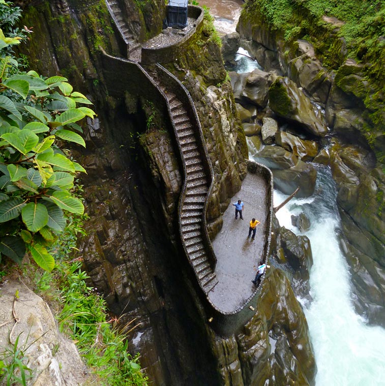 Labyrinth of stairs and waterfalls