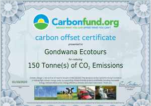 E-Certificate for Gondwana Ecotours from Carbonfund.org for having offset 150 tonnes of carbon emissions