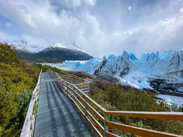 bridge overlooking view of glaciers