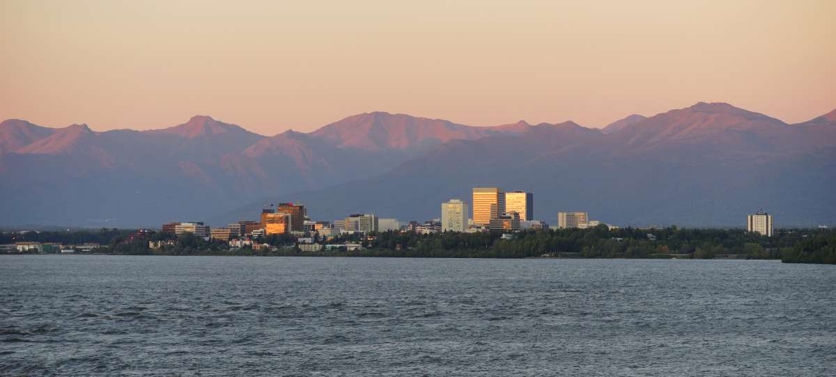 Skyline of Cook Inlet in Anchorage Alaska