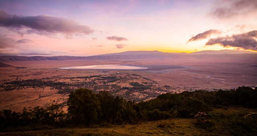 beautiful sunset over crater in Africa