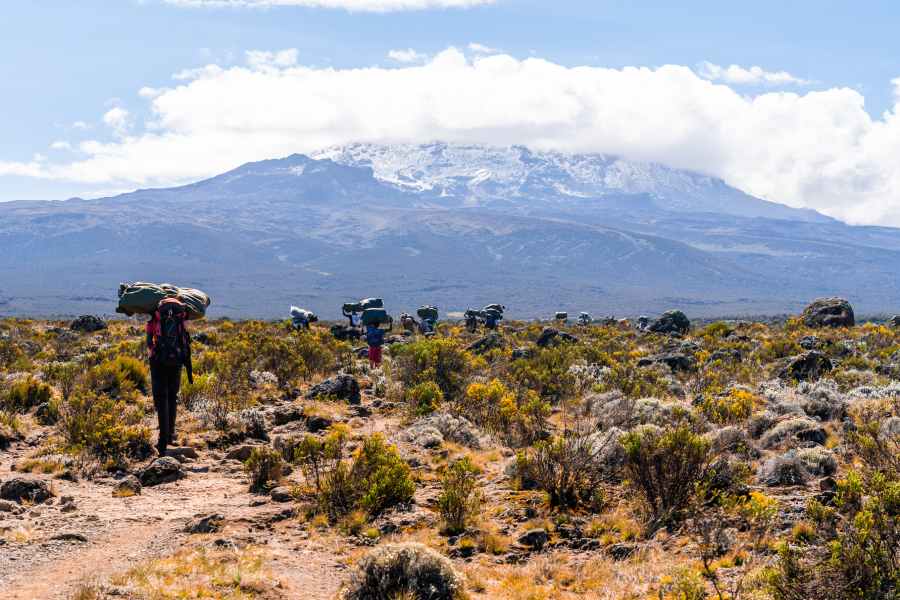 group of people hiking Mount Kilimanjaro