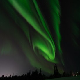 The Aurora Borealis across starry skies outside of Fairbanks.