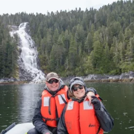 Explore Baranoff Island, known for its beautiful scenery of lush forests, rugged coastlines, and stunning waterfalls that cascade into crystal-clear waters below.